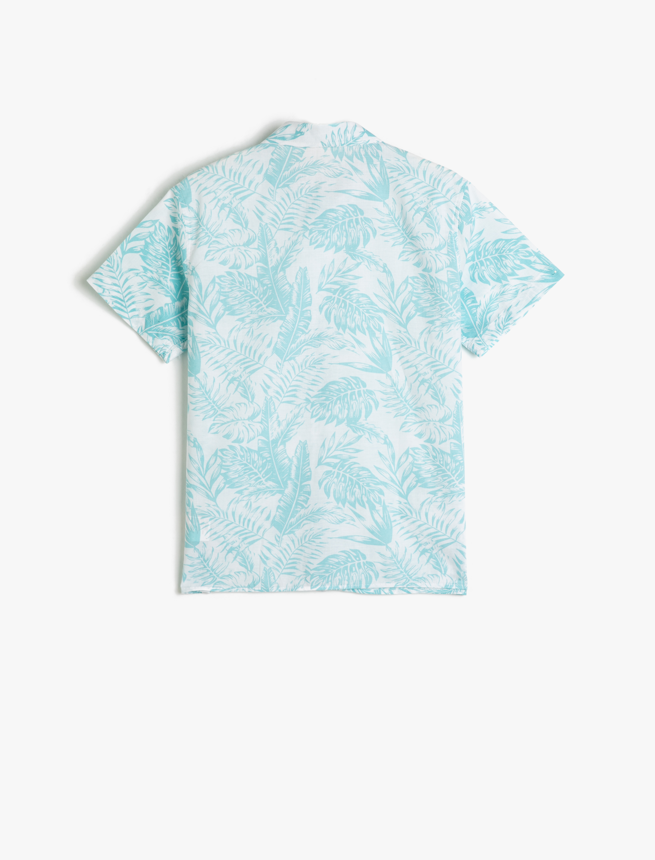  Erkek Çocuk Kısa Kollu Gömlek Floral Baskılı Pamuklu Cep Detaylı