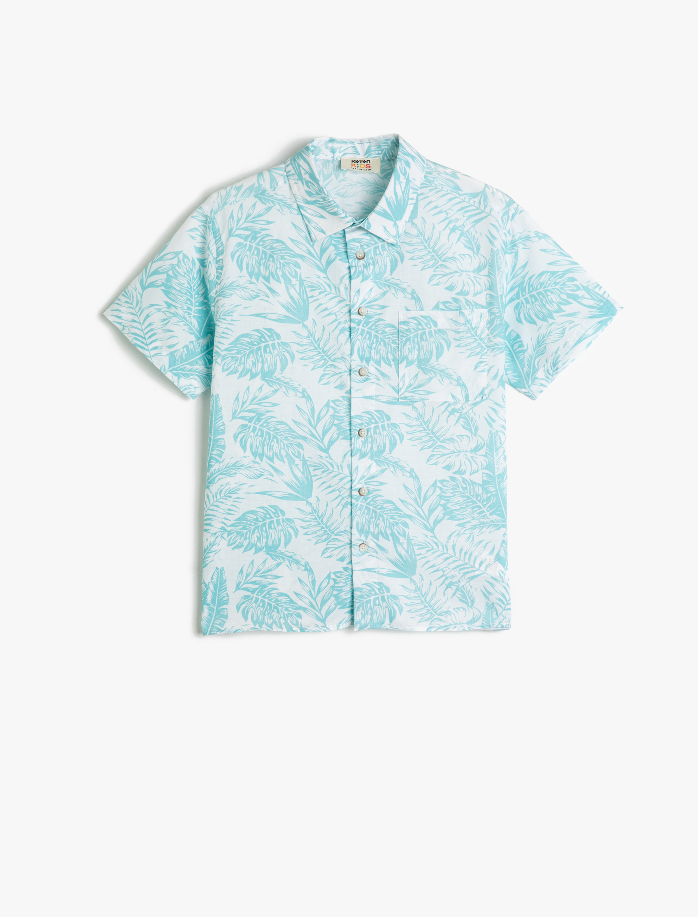  Erkek Çocuk Kısa Kollu Gömlek Floral Baskılı Pamuklu Cep Detaylı