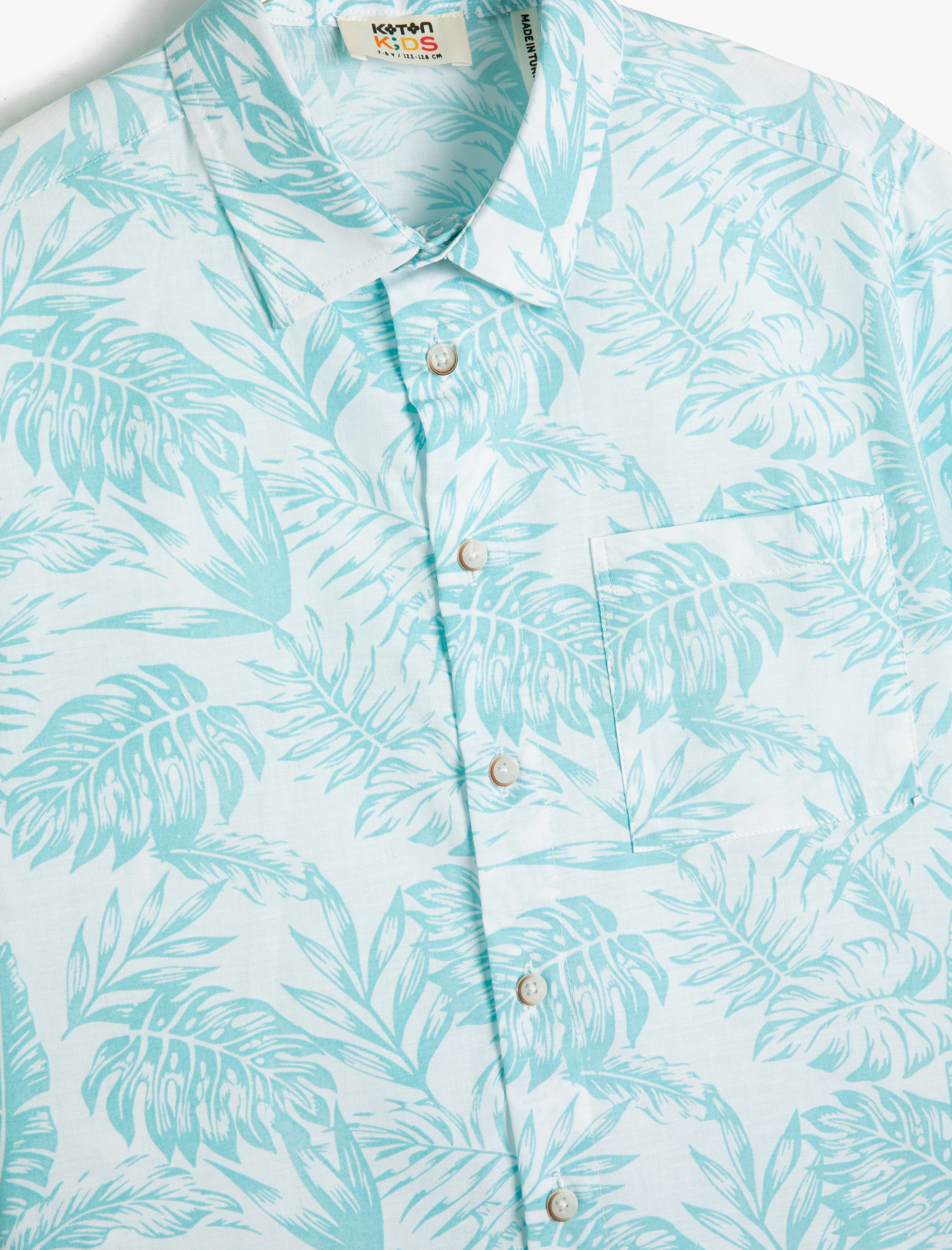  Erkek Çocuk Kısa Kollu Gömlek Floral Baskılı Pamuklu Cep Detaylı