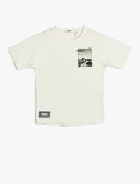 Tişört Kısa Kollu Bisiklet Yaka Baskılı Pamuklu