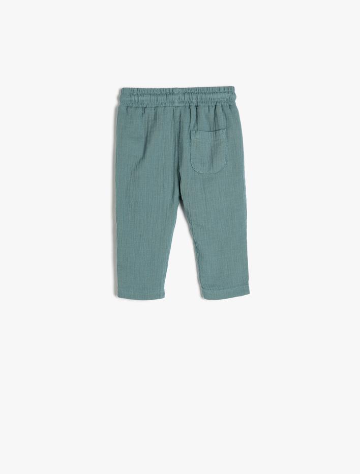 Erkek Bebek Pantolon Beli Bağlamalı Cepli Pamuklu Müslin Kumaş