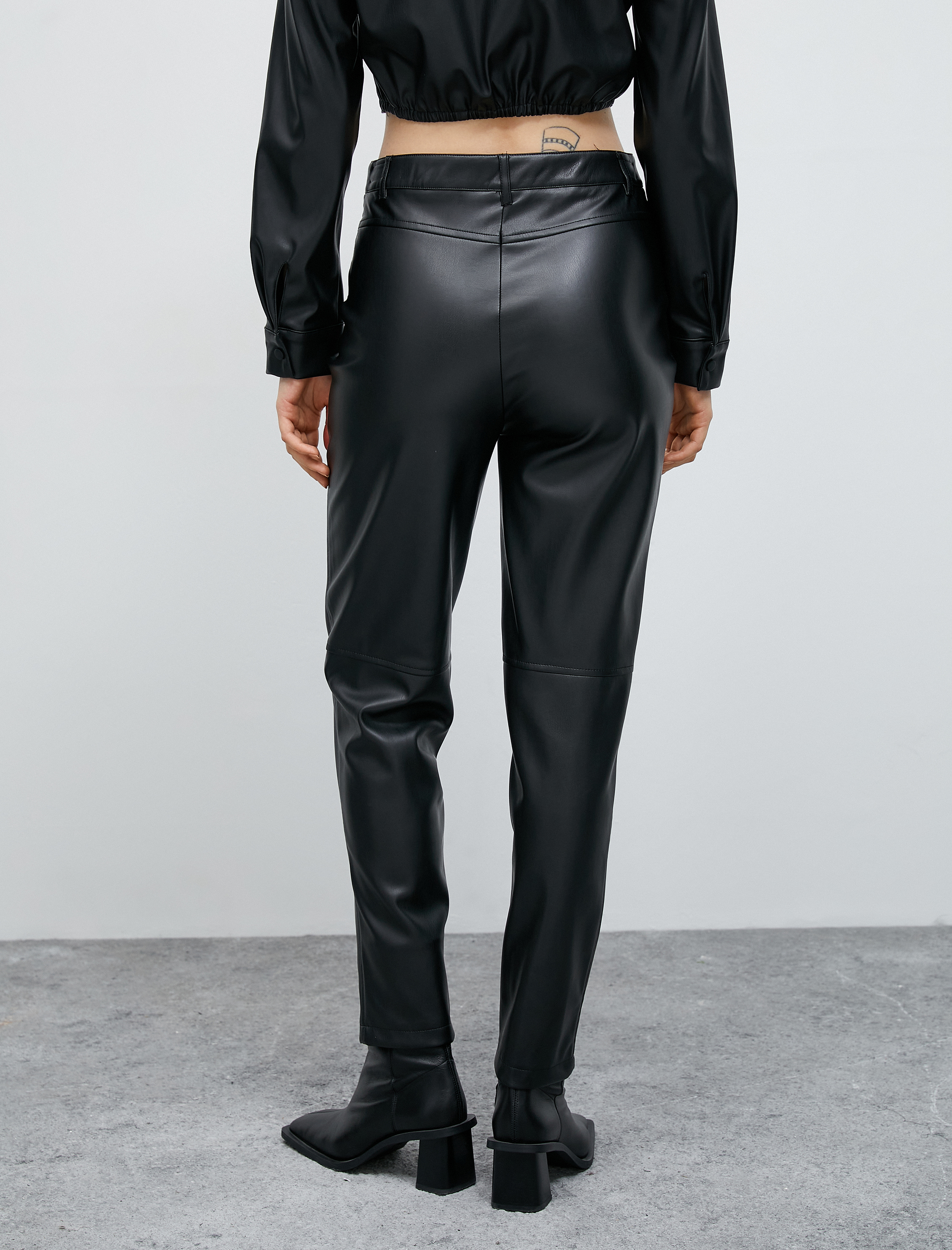 Suni Deri Pantolon Normal Bel Dar Paça