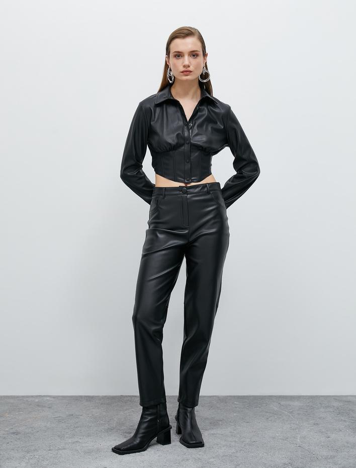  Suni Deri Pantolon Normal Bel Dar Paça