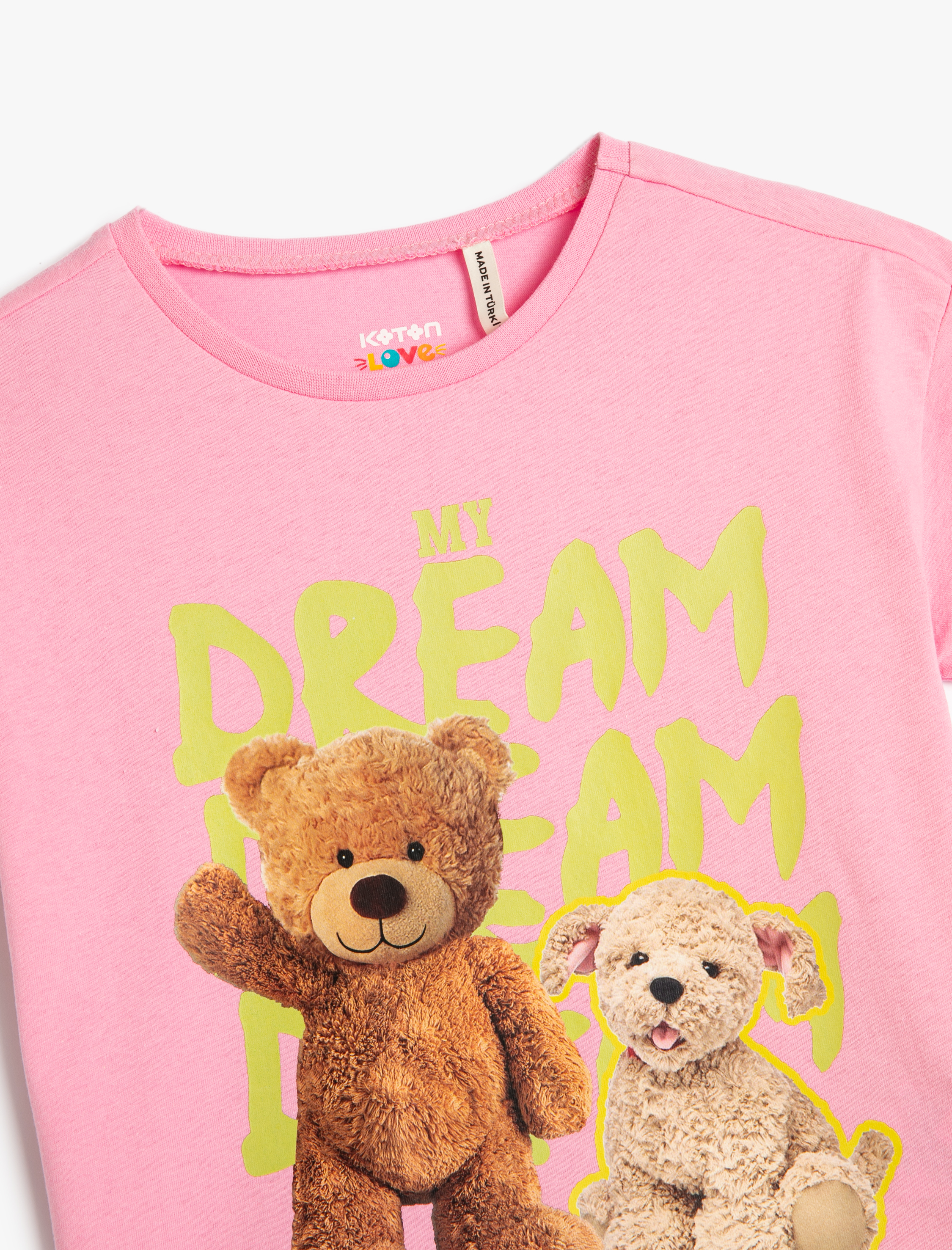  Kız Çocuk Tişört Kısa Kollu Bisiklet Yaka Ayıcık Baskılı Pamuklu