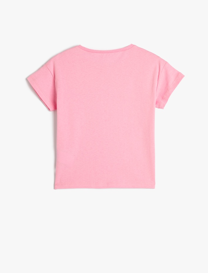 Kız Çocuk Tişört Kısa Kollu Bisiklet Yaka Ayıcık Baskılı Pamuklu