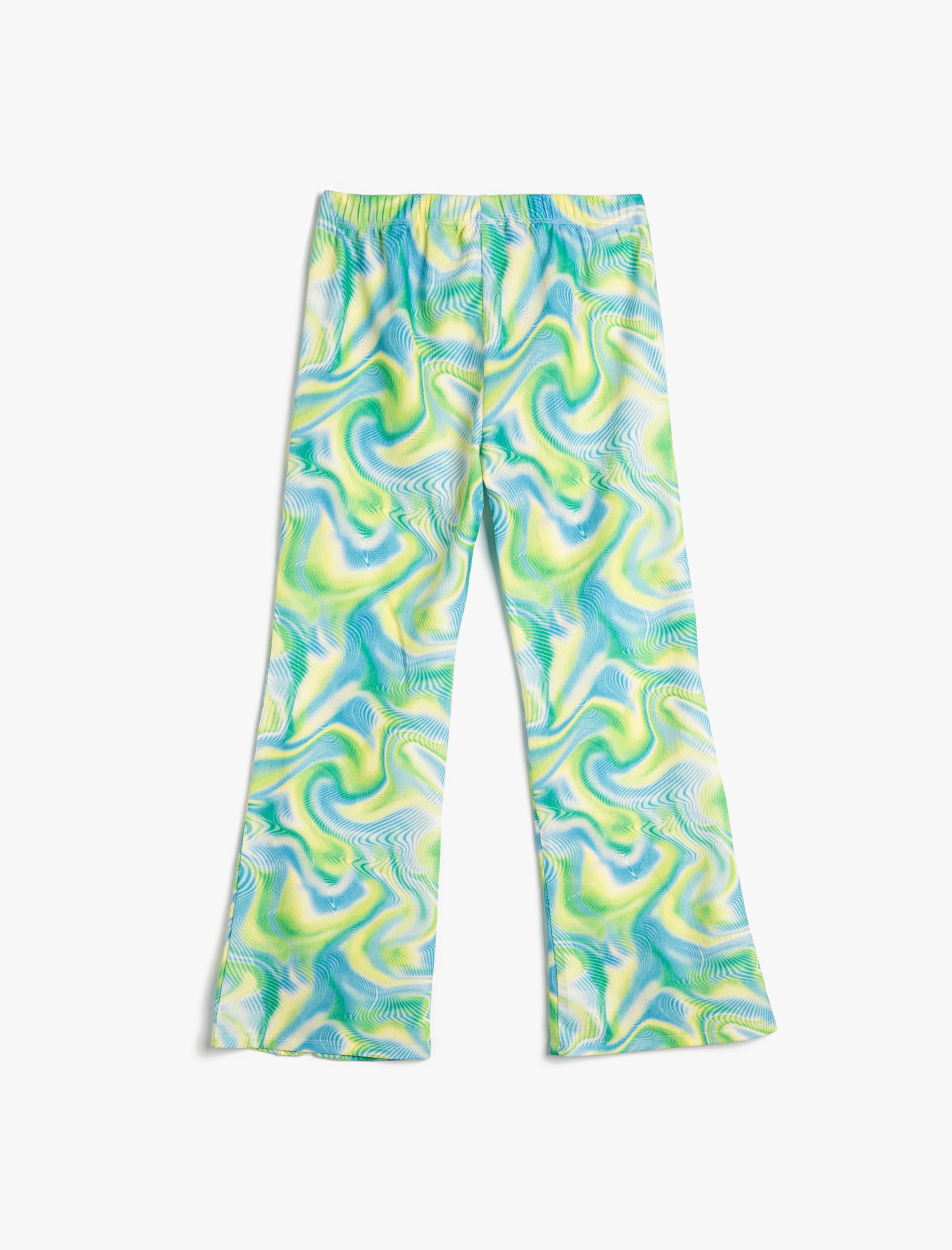  Kız Çocuk İspanyol Paça Tayt Pantolon Soyut Desenli Yırtmaç Detaylı