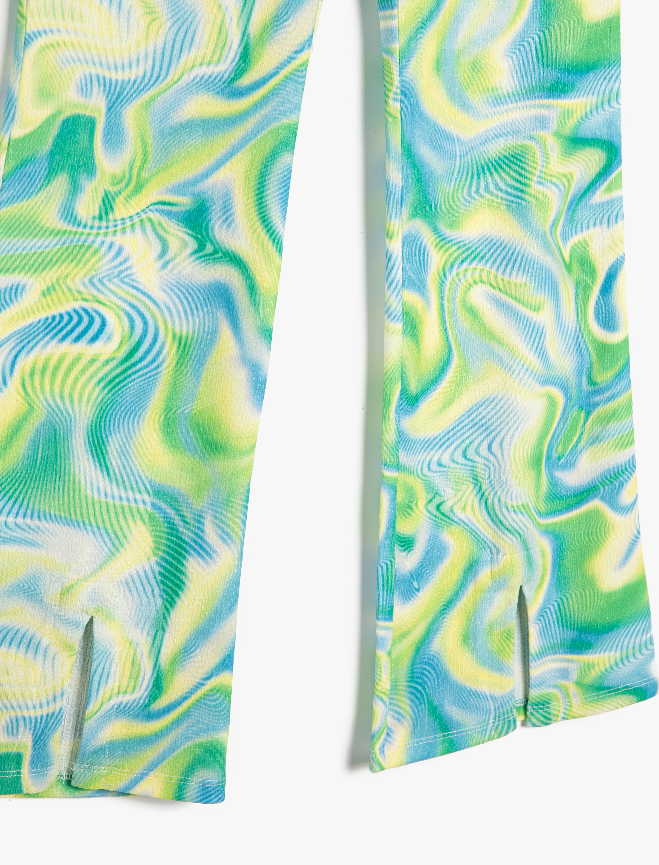  Kız Çocuk İspanyol Paça Tayt Pantolon Soyut Desenli Yırtmaç Detaylı