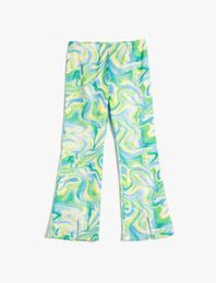 İspanyol Paça Tayt Pantolon Soyut Desenli Yırtmaç Detaylı