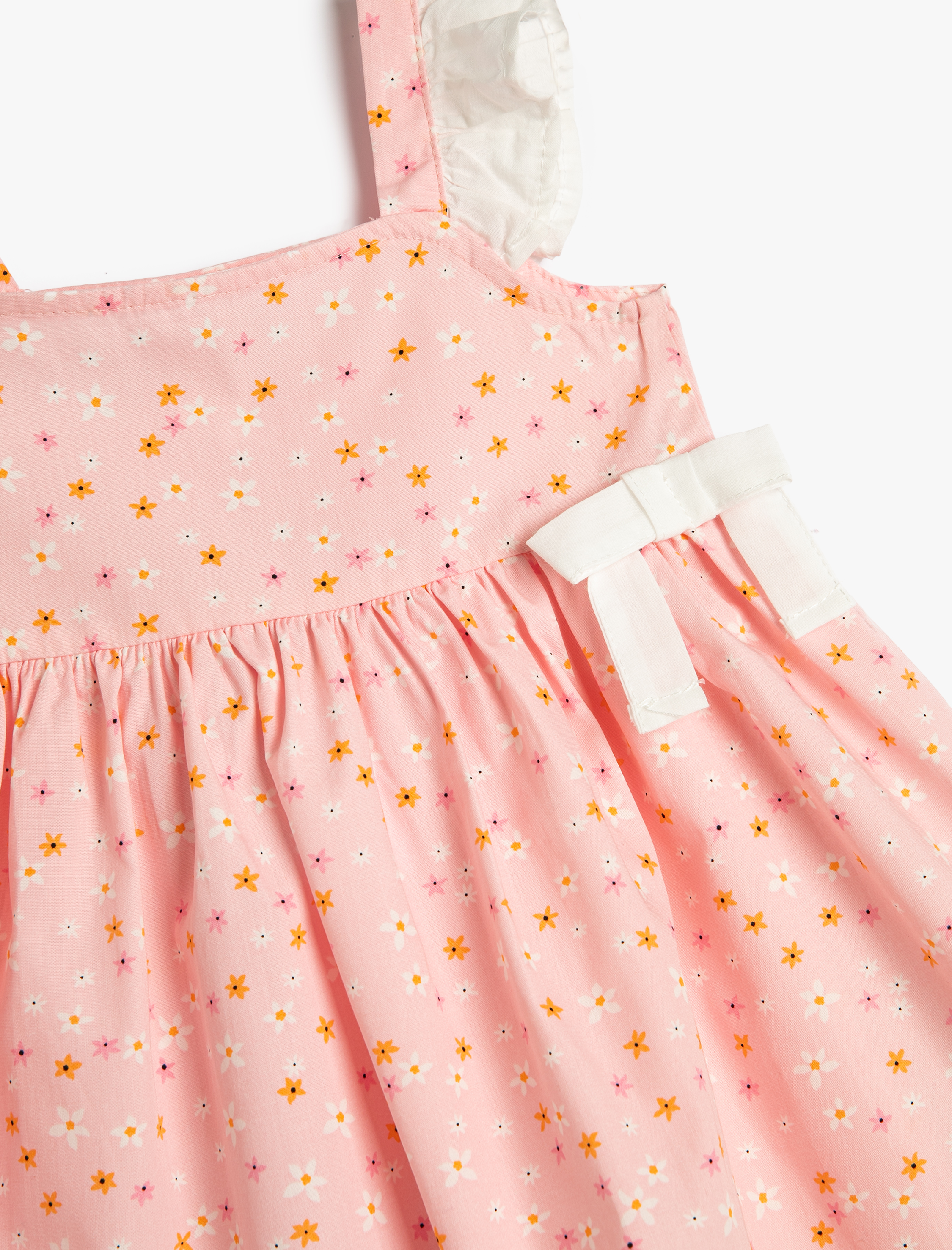  Kız Bebek Elbise Çiçekli Askılı Fırfırlı Fiyonk Detaylı