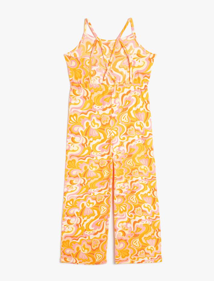 Kız Çocuk Tulum Halter Yaka Tam Boy Bol Paça Askılı Soyut Desenli