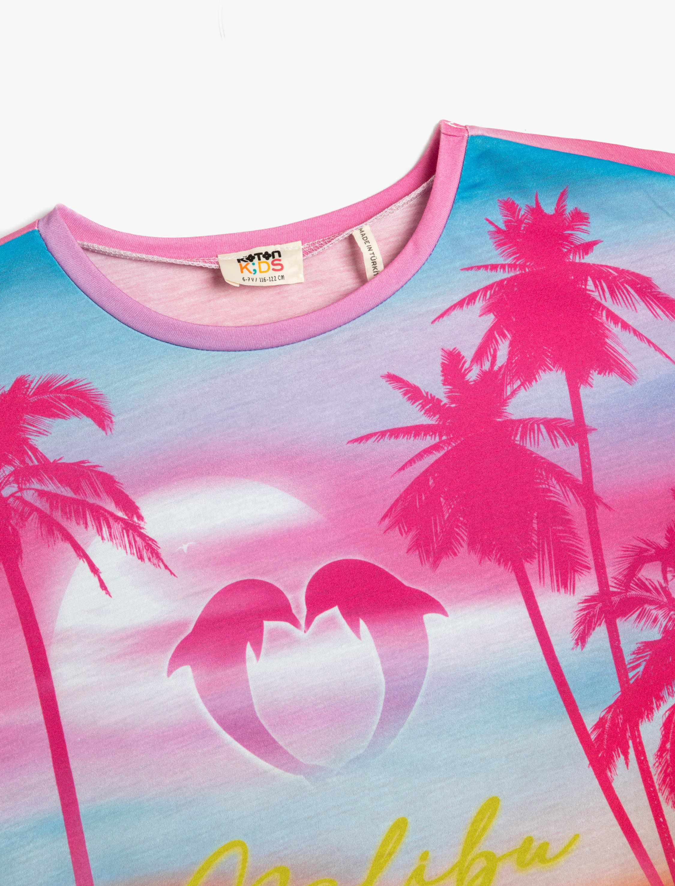  Kız Çocuk Tişört Kısa Kollu Bisiklet Yaka Degrade Baskılı