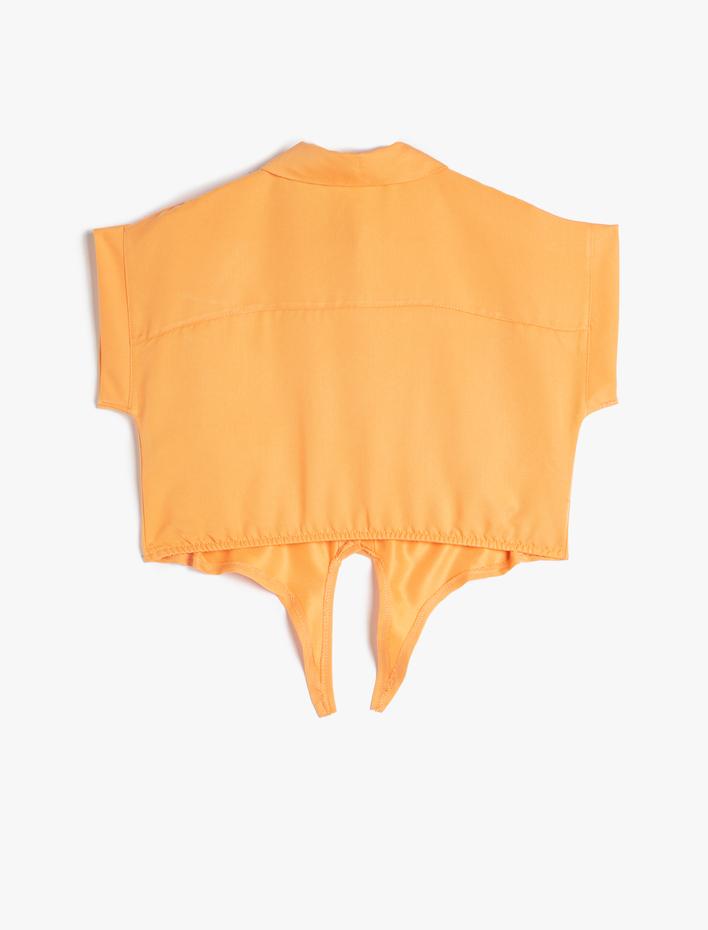 Kız Çocuk Crop Gömlek Önden Bağlama Detaylı Kısa Kollu Cepli Modal Kumaş