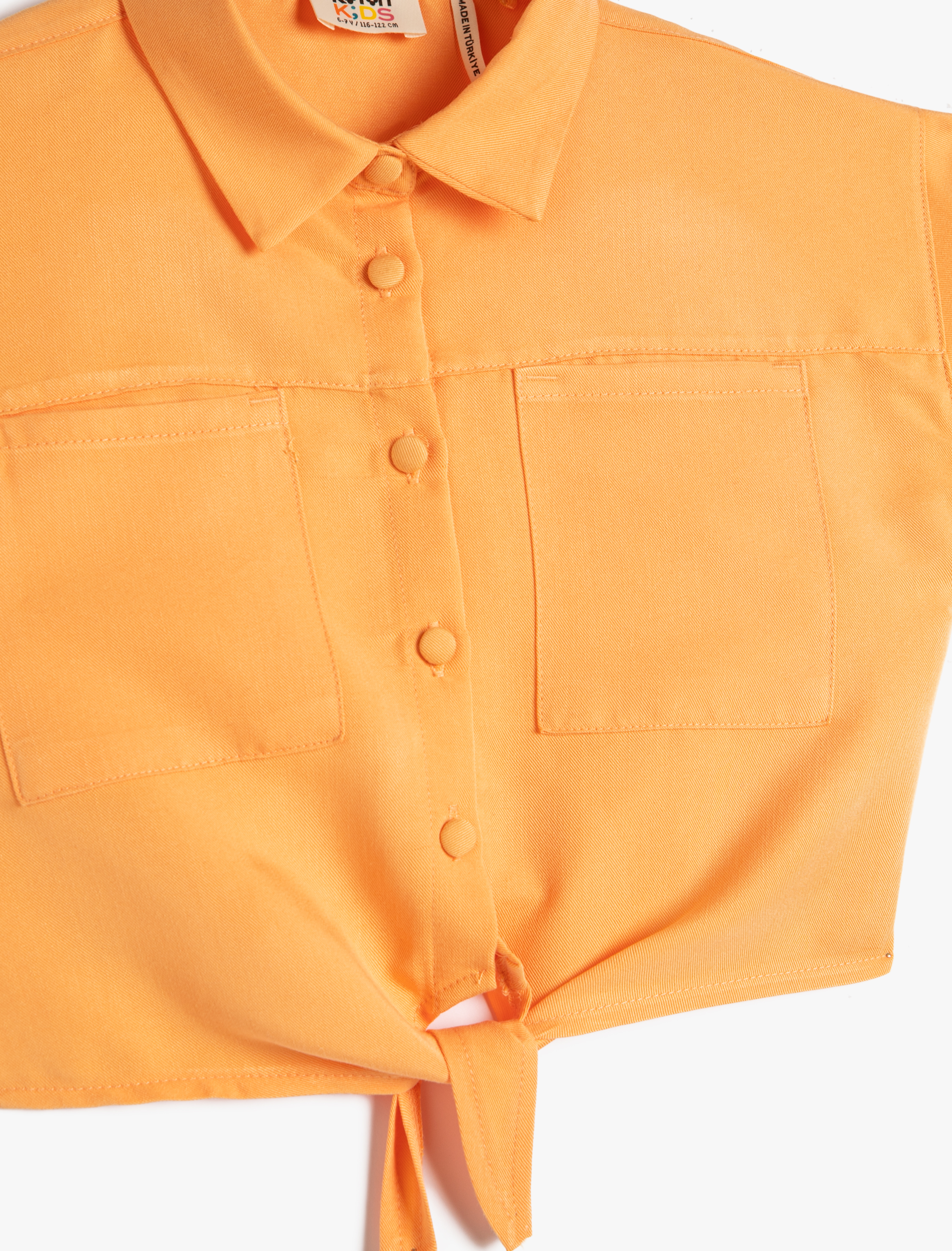  Kız Çocuk Crop Gömlek Önden Bağlama Detaylı Kısa Kollu Cepli Modal Kumaş