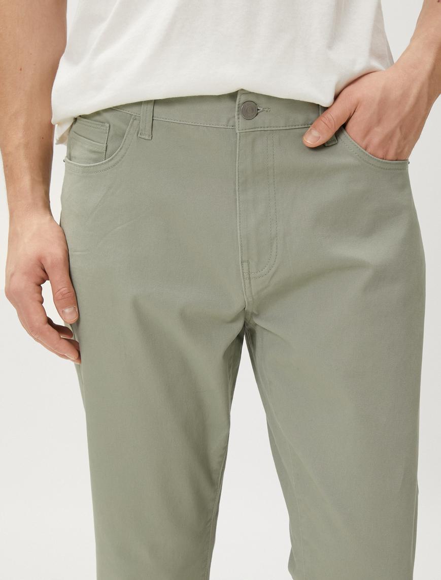   Basic Gabardin Pantolon Beş Cepli Düz Kesim Düğmeli Pamuklu