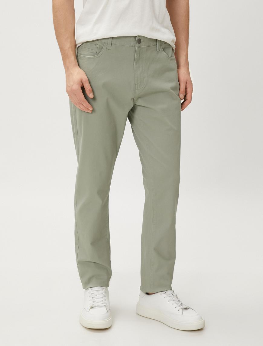   Basic Gabardin Pantolon Beş Cepli Düz Kesim Düğmeli Pamuklu