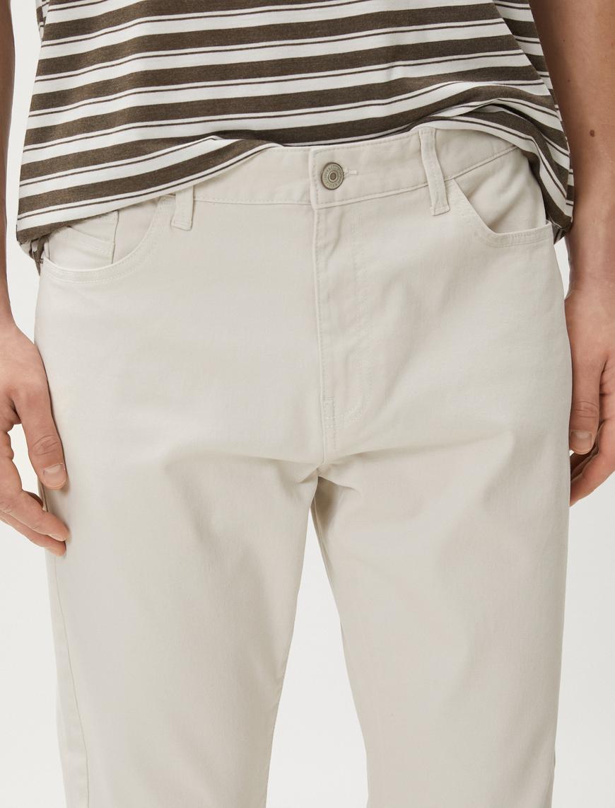   Basic Gabardin Pantolon Beş Cepli Düz Kesim Düğmeli Pamuklu