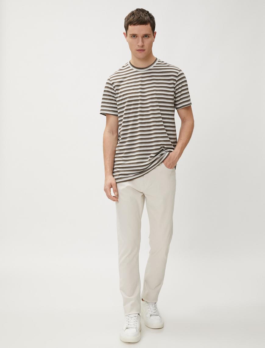   Basic Gabardin Pantolon Beş Cepli Düz Kesim Düğmeli Pamuklu