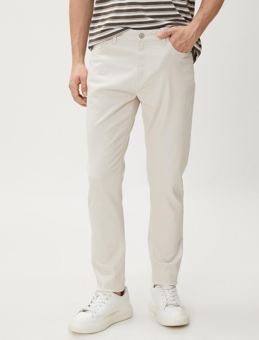   Basic Gabardin Pantolon Beş Cepli Düz Kesim Düğmeli Pamuklu