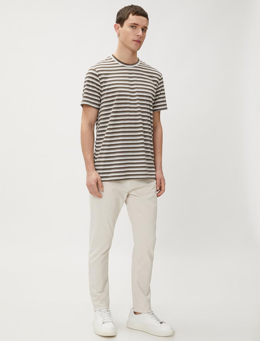   Basic Gabardin Pantolon Beş Cepli Düz Kesim Düğmeli Pamuklu