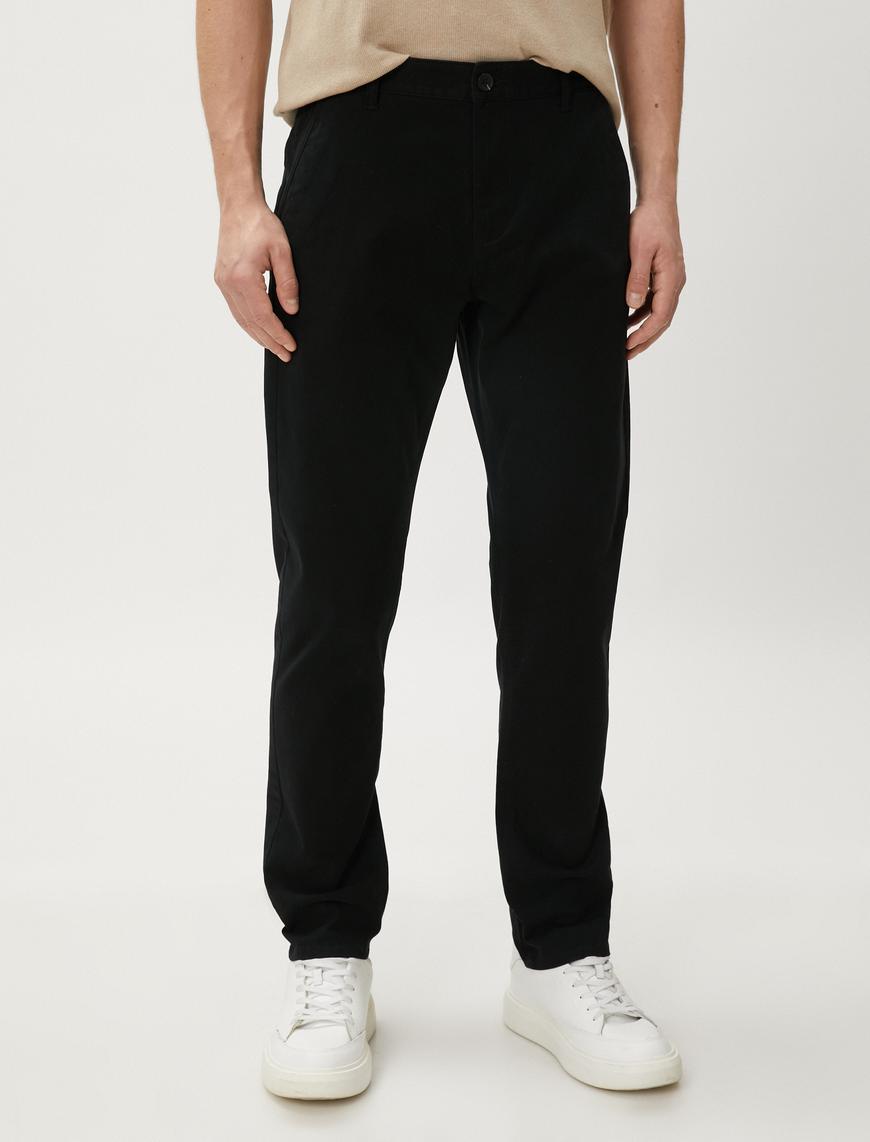   Basic Gabardin Pantolon Cep Detaylı Düz Kesim Düğmeli Pamuklu