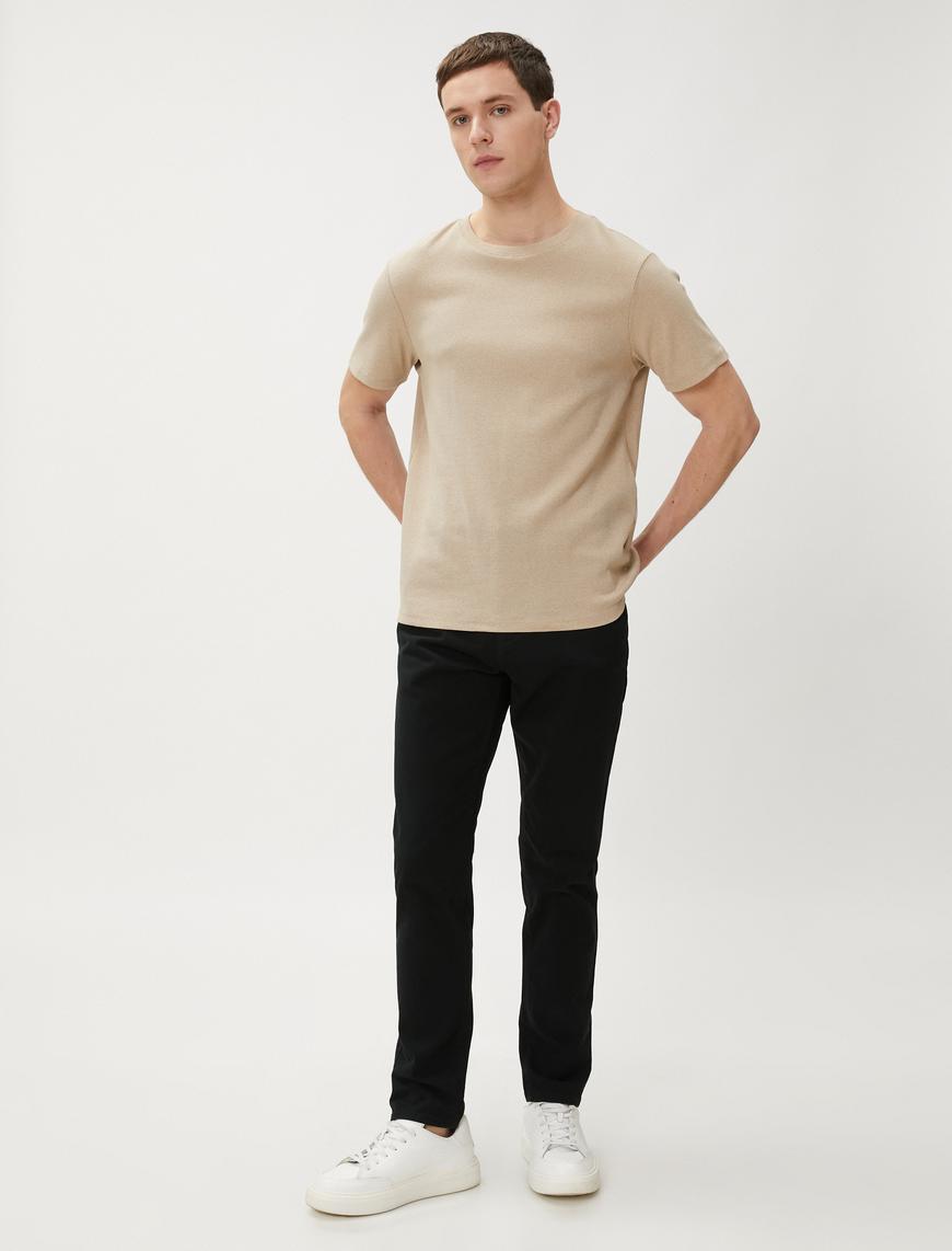  Basic Gabardin Pantolon Cep Detaylı Düz Kesim Düğmeli Pamuklu