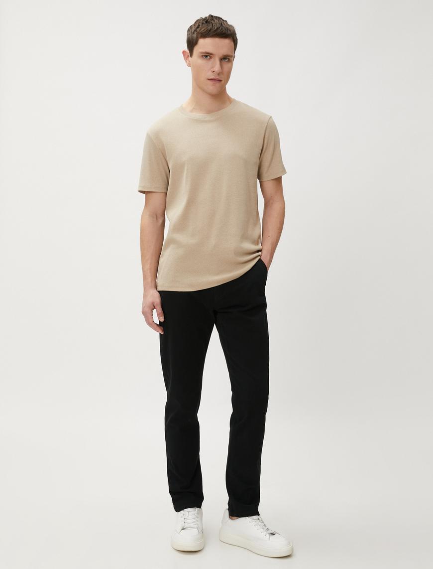  Basic Gabardin Pantolon Cep Detaylı Düz Kesim Düğmeli Pamuklu