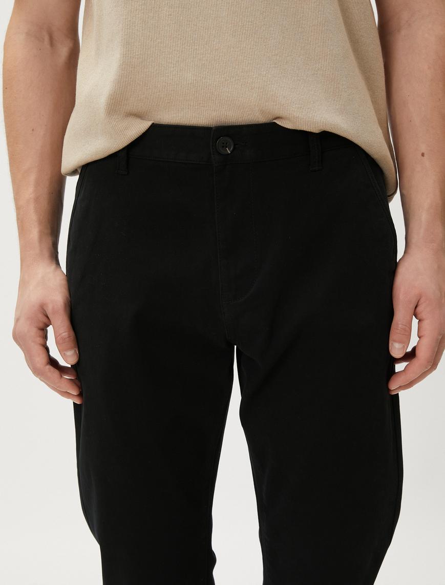   Basic Gabardin Pantolon Cep Detaylı Düz Kesim Düğmeli Pamuklu