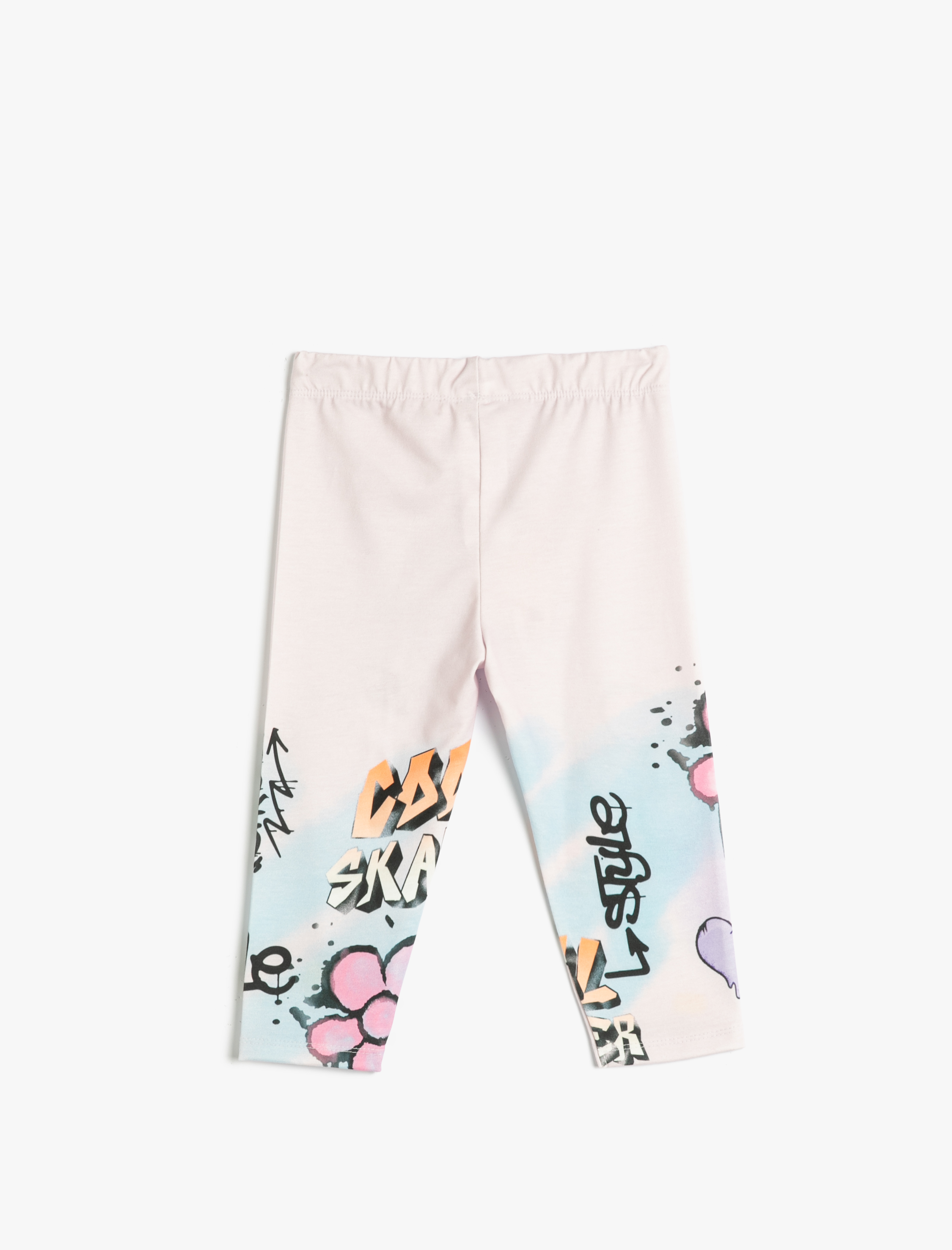  Kız Çocuk Tayt Kapri Boy Baskılı Beli Lastikli