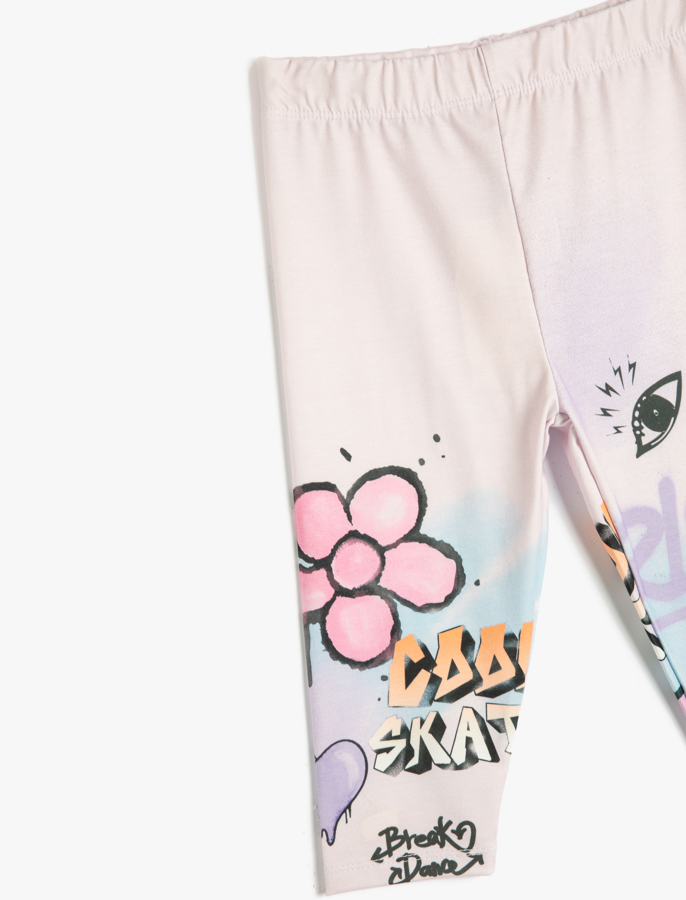  Kız Çocuk Tayt Kapri Boy Baskılı Beli Lastikli