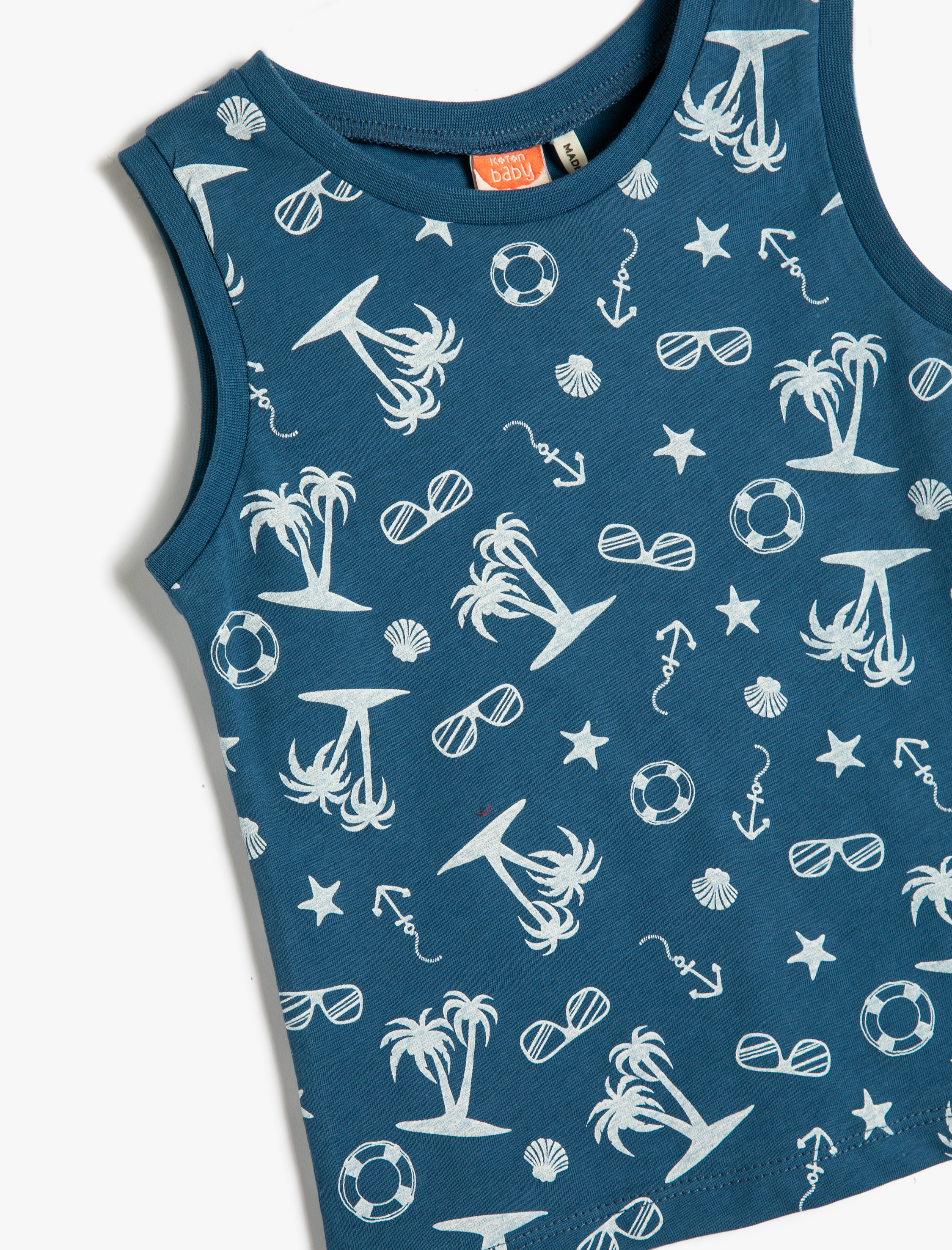  Erkek Bebek Atlet Kolsuz Baskılı Yuvarlak Yaka Pamuklu