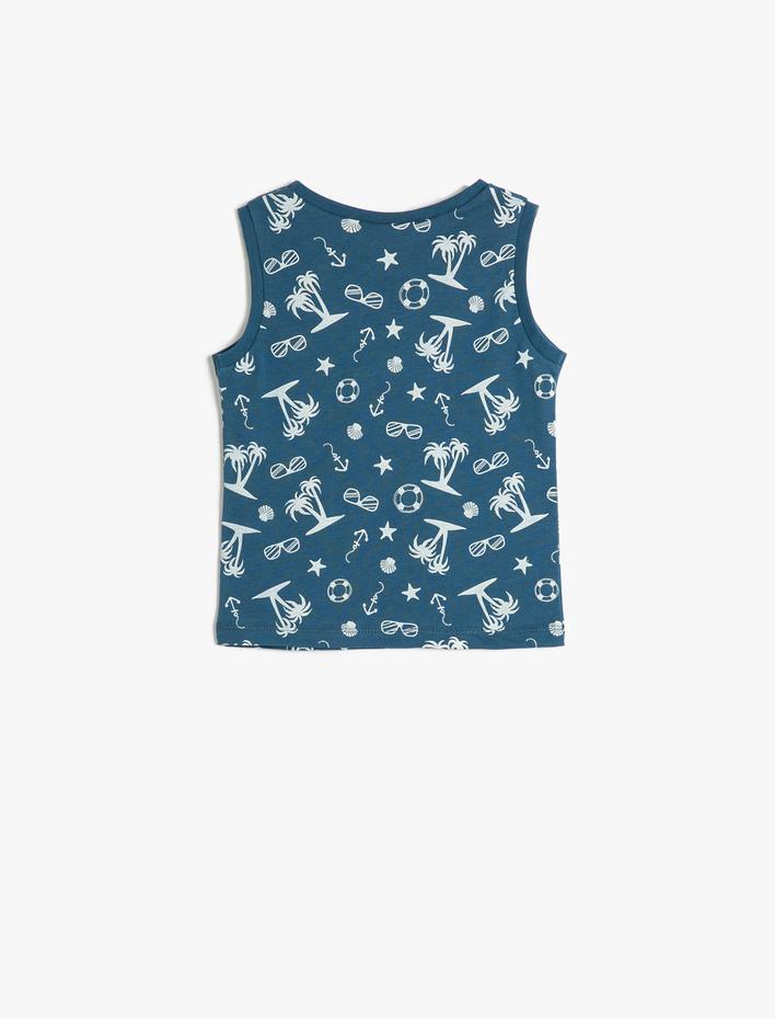 Erkek Bebek Atlet Kolsuz Baskılı Yuvarlak Yaka Pamuklu