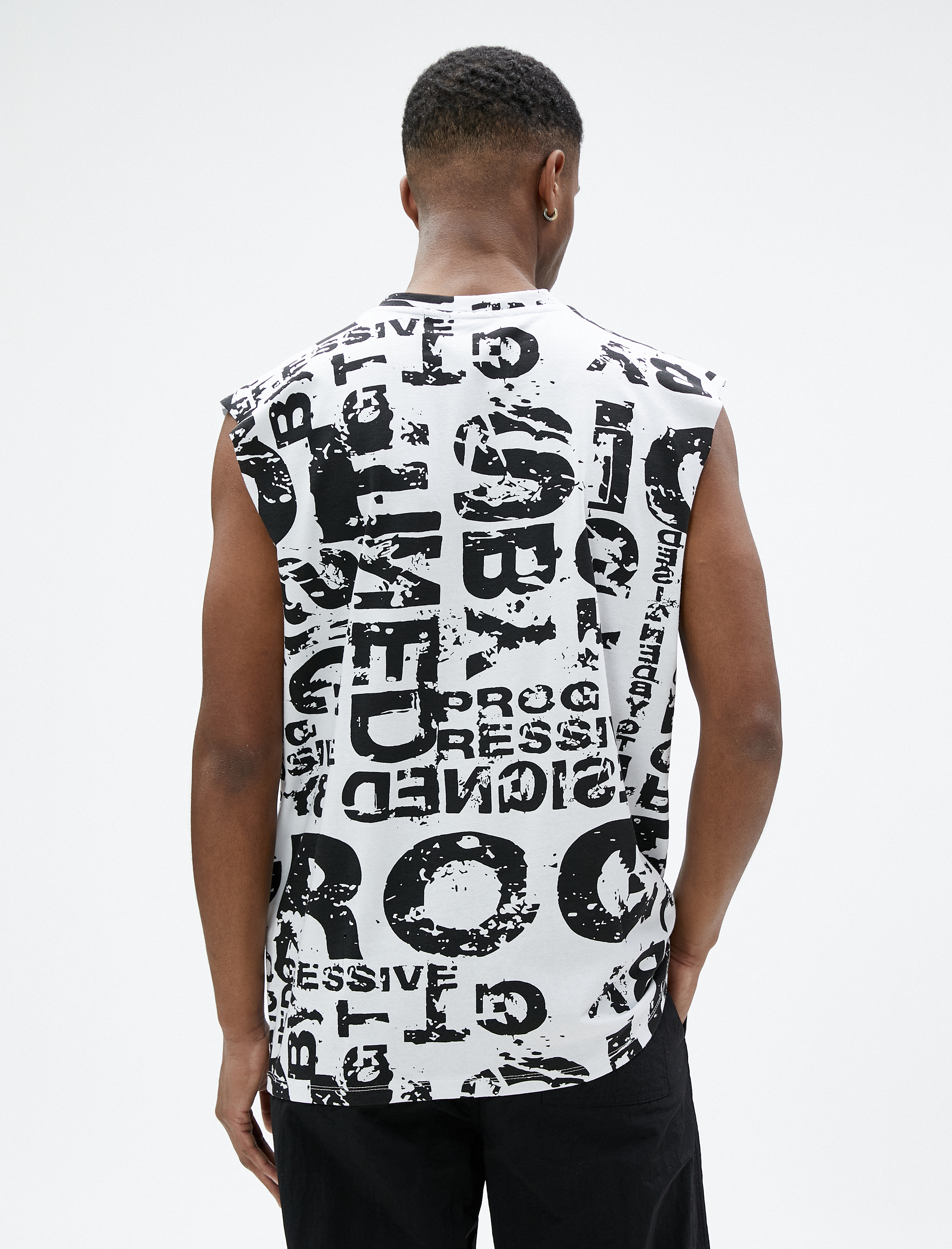   Kolsuz Atlet Slogan Baskılı Bisiklet Yaka