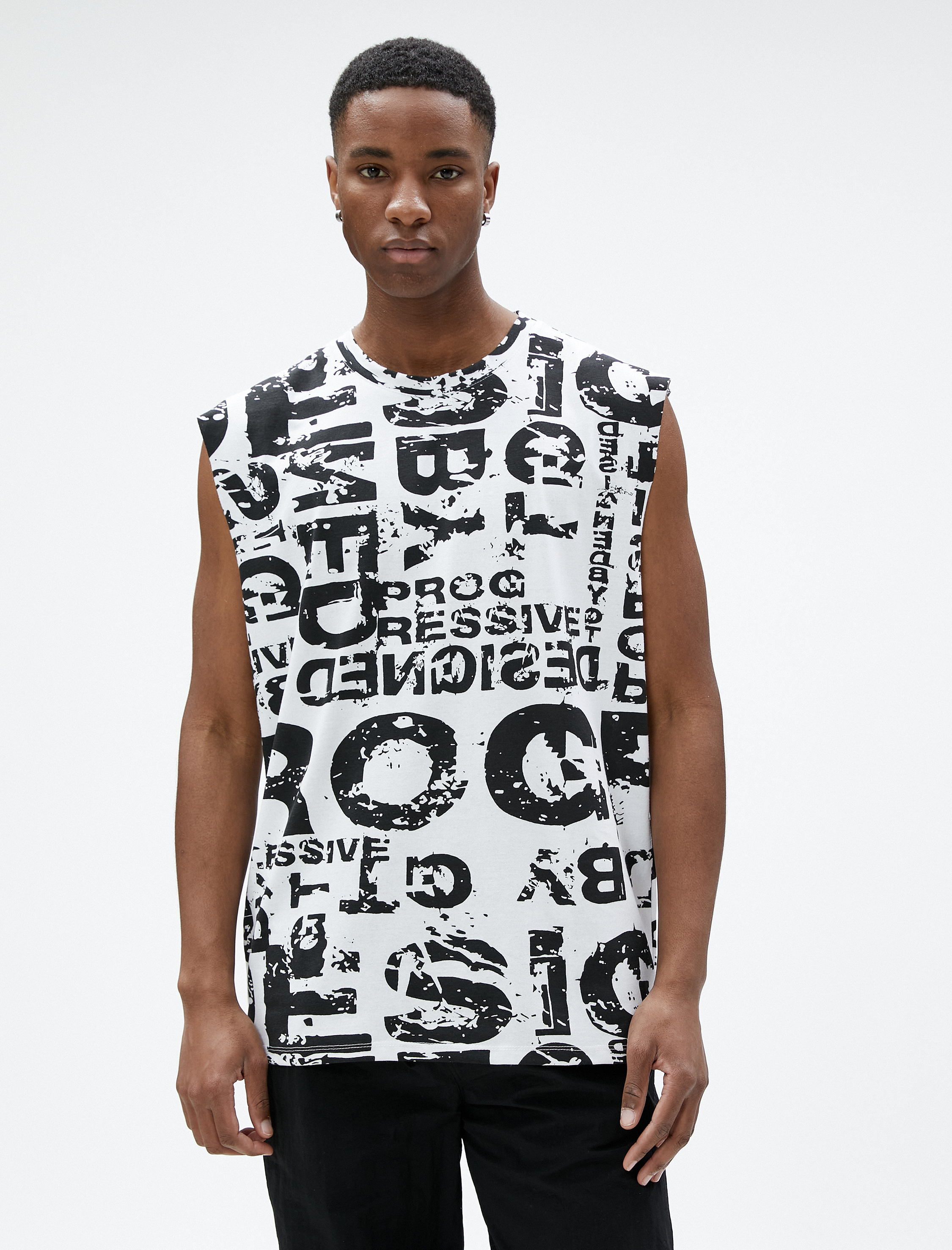   Kolsuz Atlet Slogan Baskılı Bisiklet Yaka