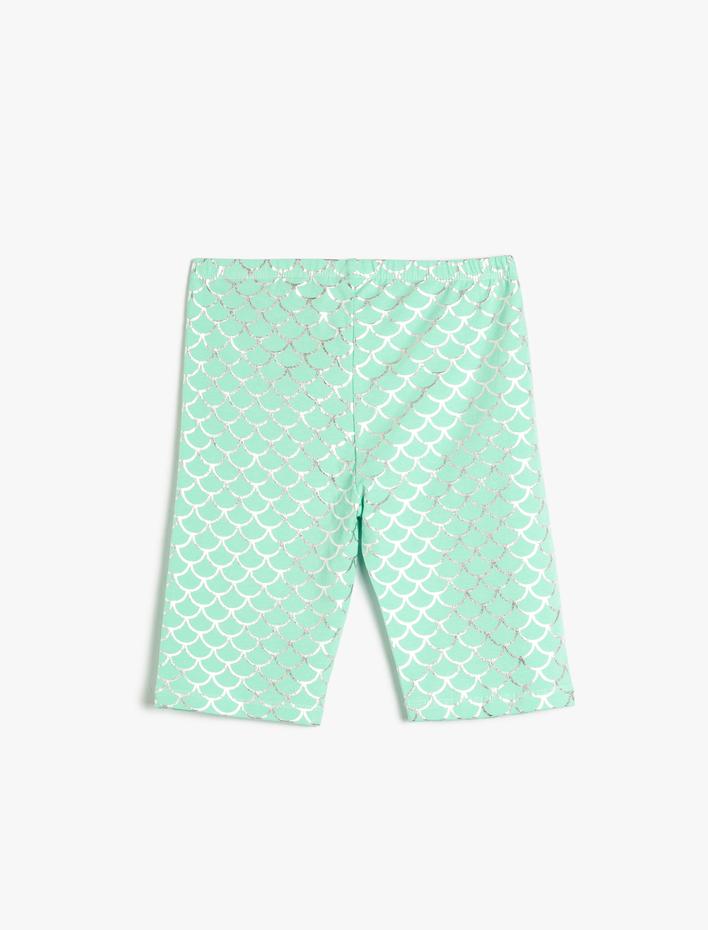 Kız Çocuk Biker Tayt Parıltılı Baskılı Beli Lastikli Pamuklu