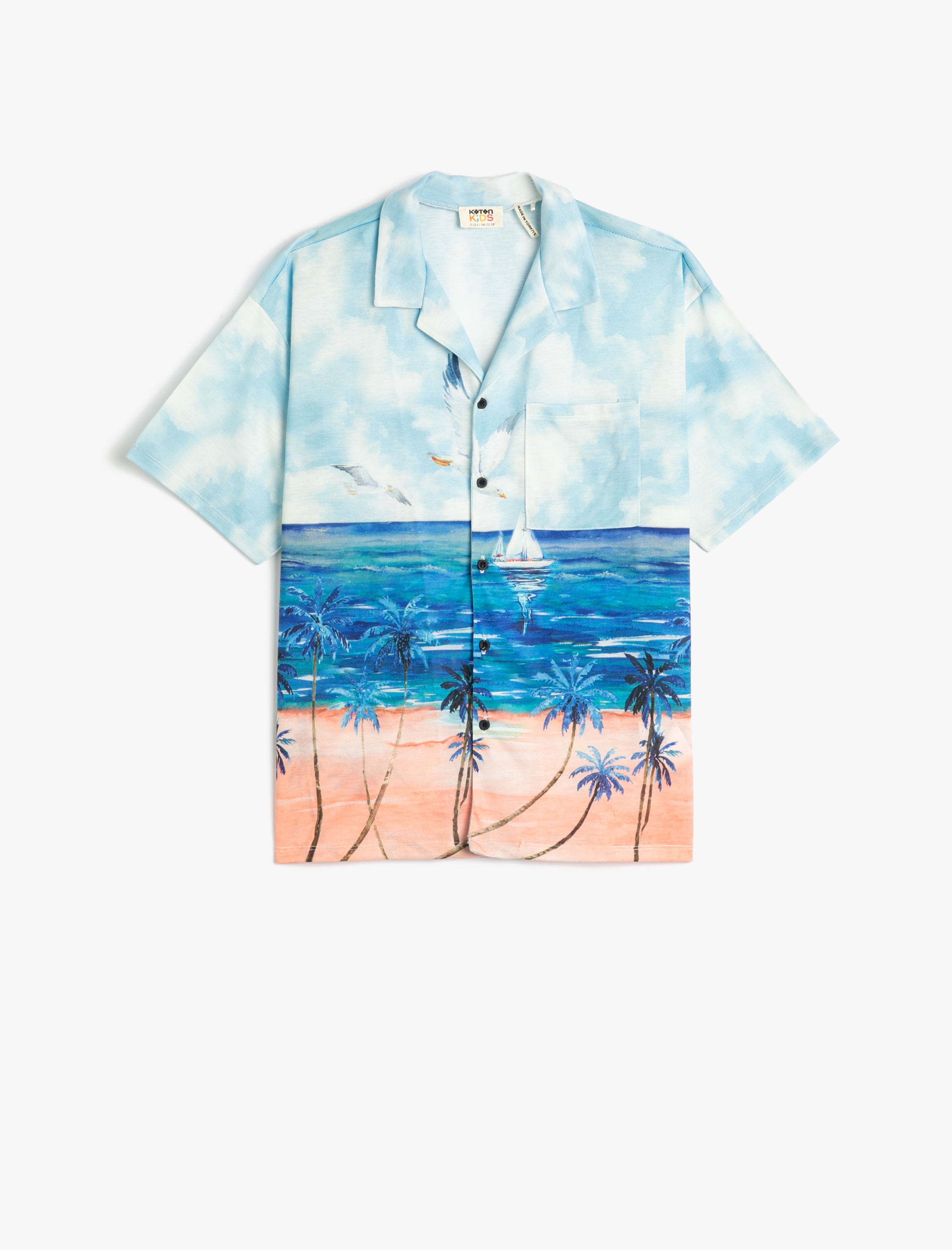 Erkek Çocuk Gömlek Kısa Kollu Cepli Yaz Temalı Baskılı