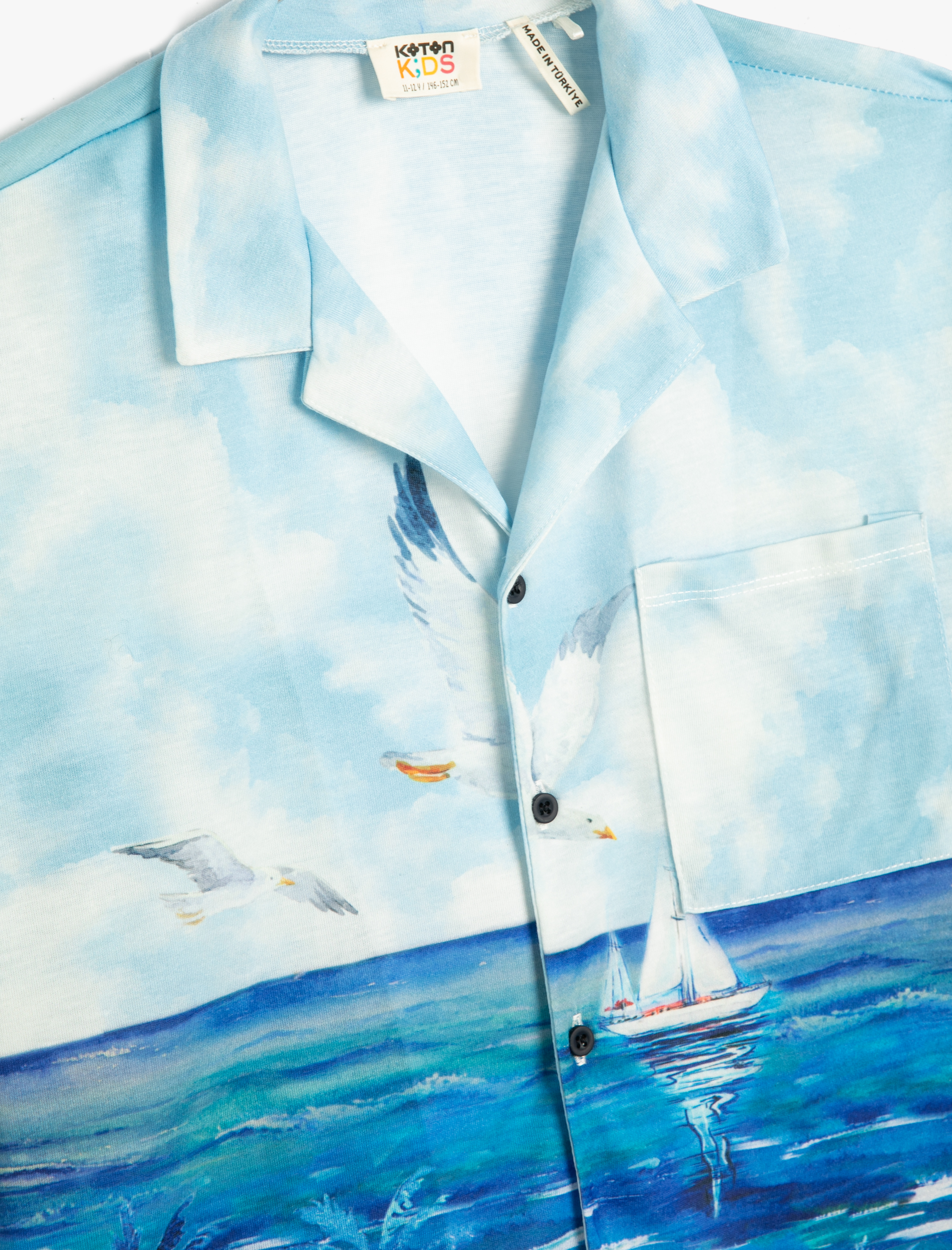 Erkek Çocuk Gömlek Kısa Kollu Cepli Yaz Temalı Baskılı