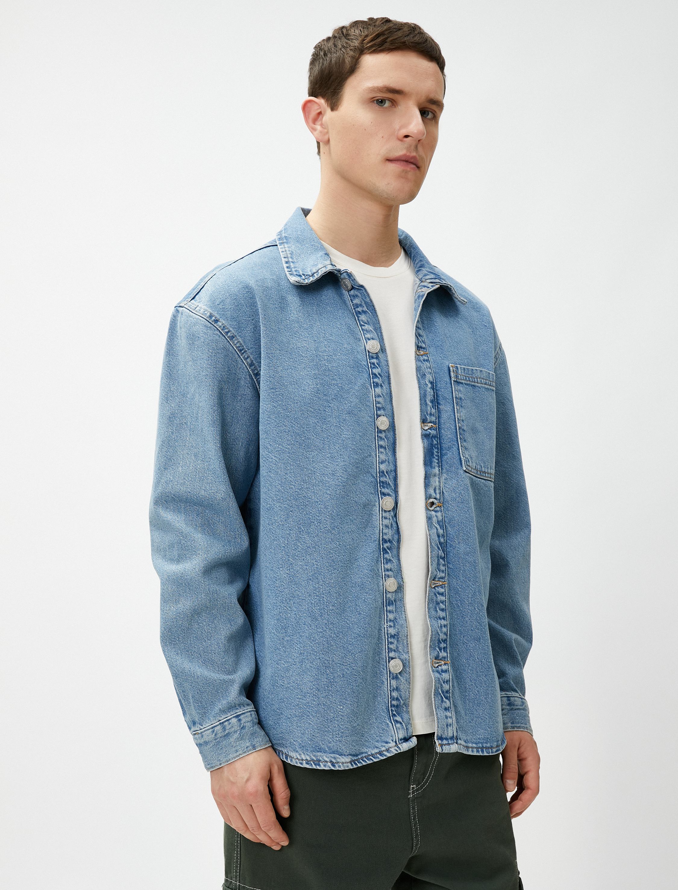   Kot Ceket Basic Klasik Yaka Düğmeli Cep Detaylı