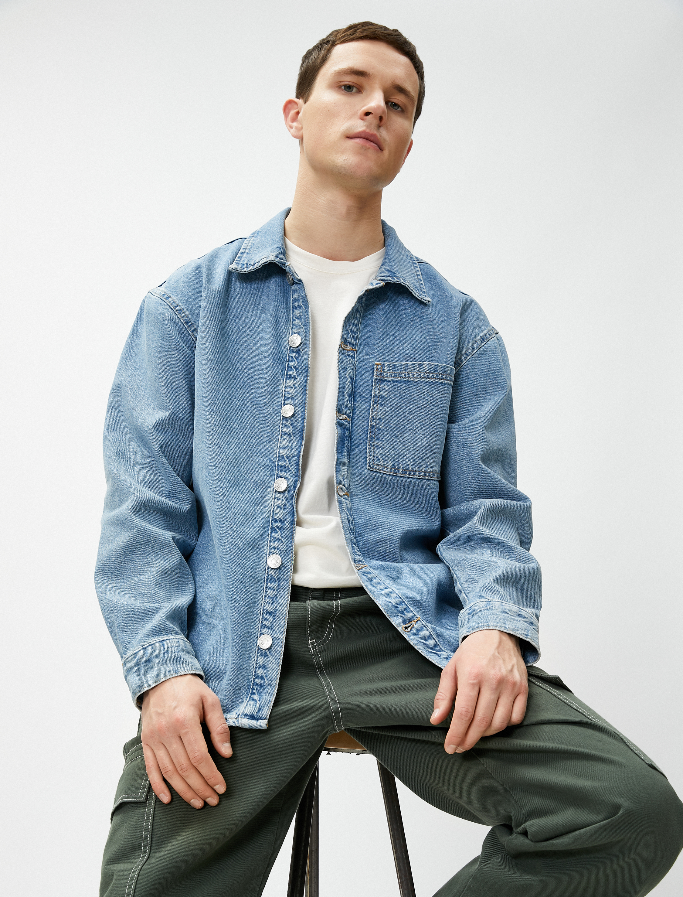   Kot Ceket Basic Klasik Yaka Düğmeli Cep Detaylı