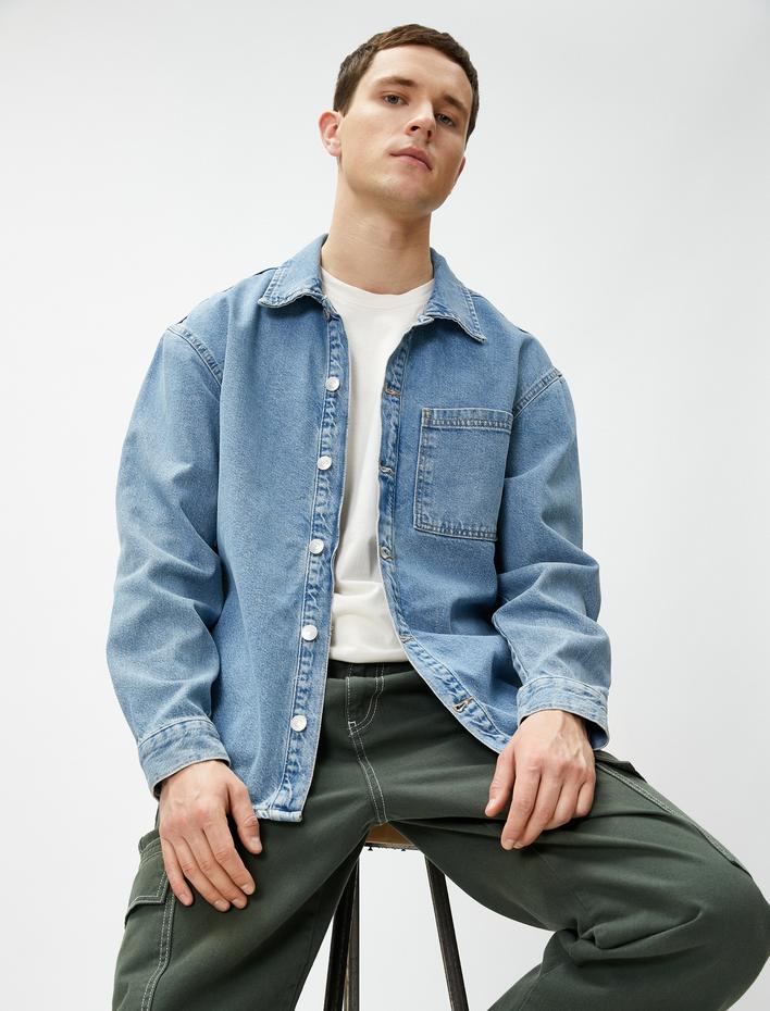  Kot Ceket Basic Klasik Yaka Düğmeli Cep Detaylı