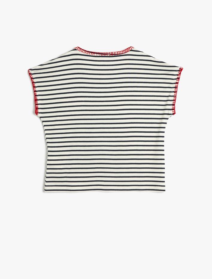 Kız Çocuk Tişört Bisiklet Yaka Kısa Kollu Balık Aplike Detaylı