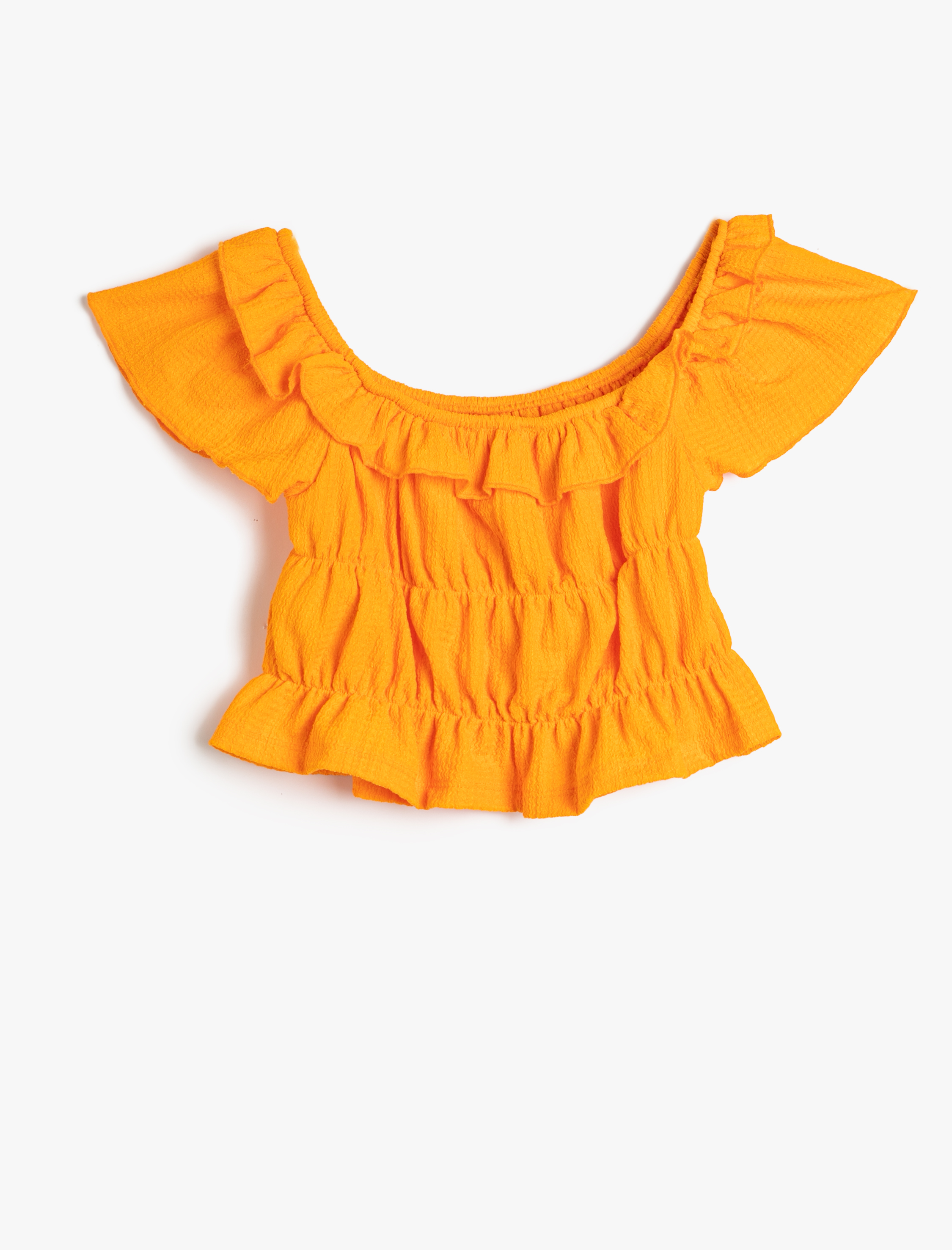  Kız Çocuk Kısa Bluz Balerin Yaka Fırfırlı Kısa Kollu