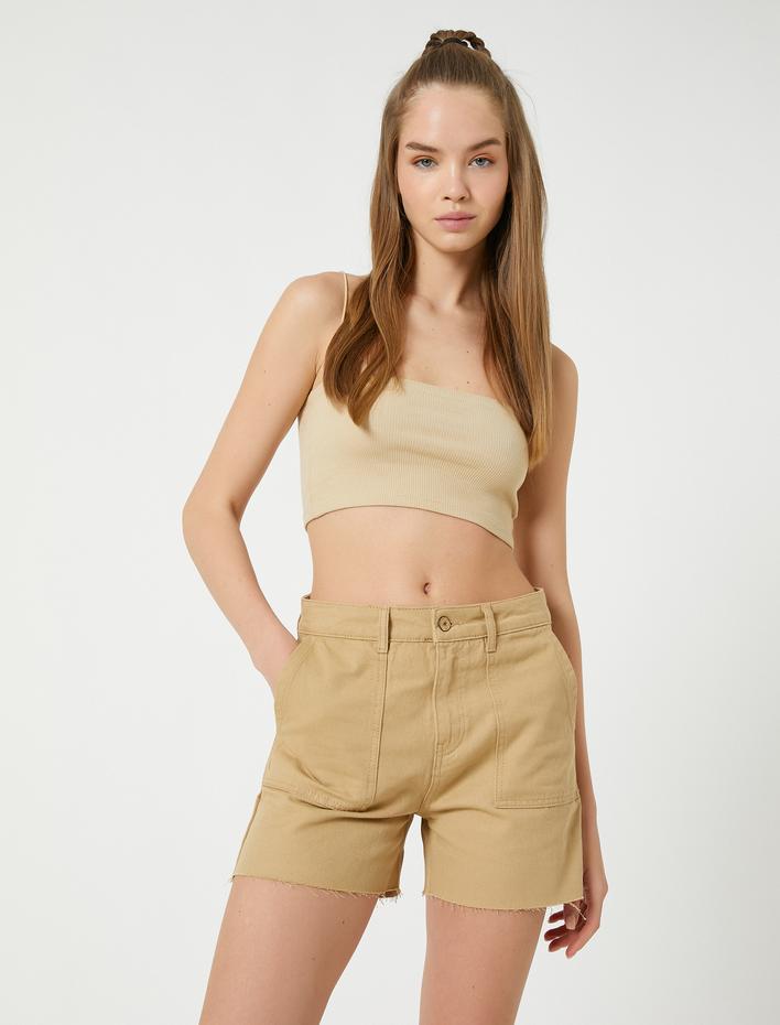  Mini Şort Kargo Cepli Pamuklu Düğmeli