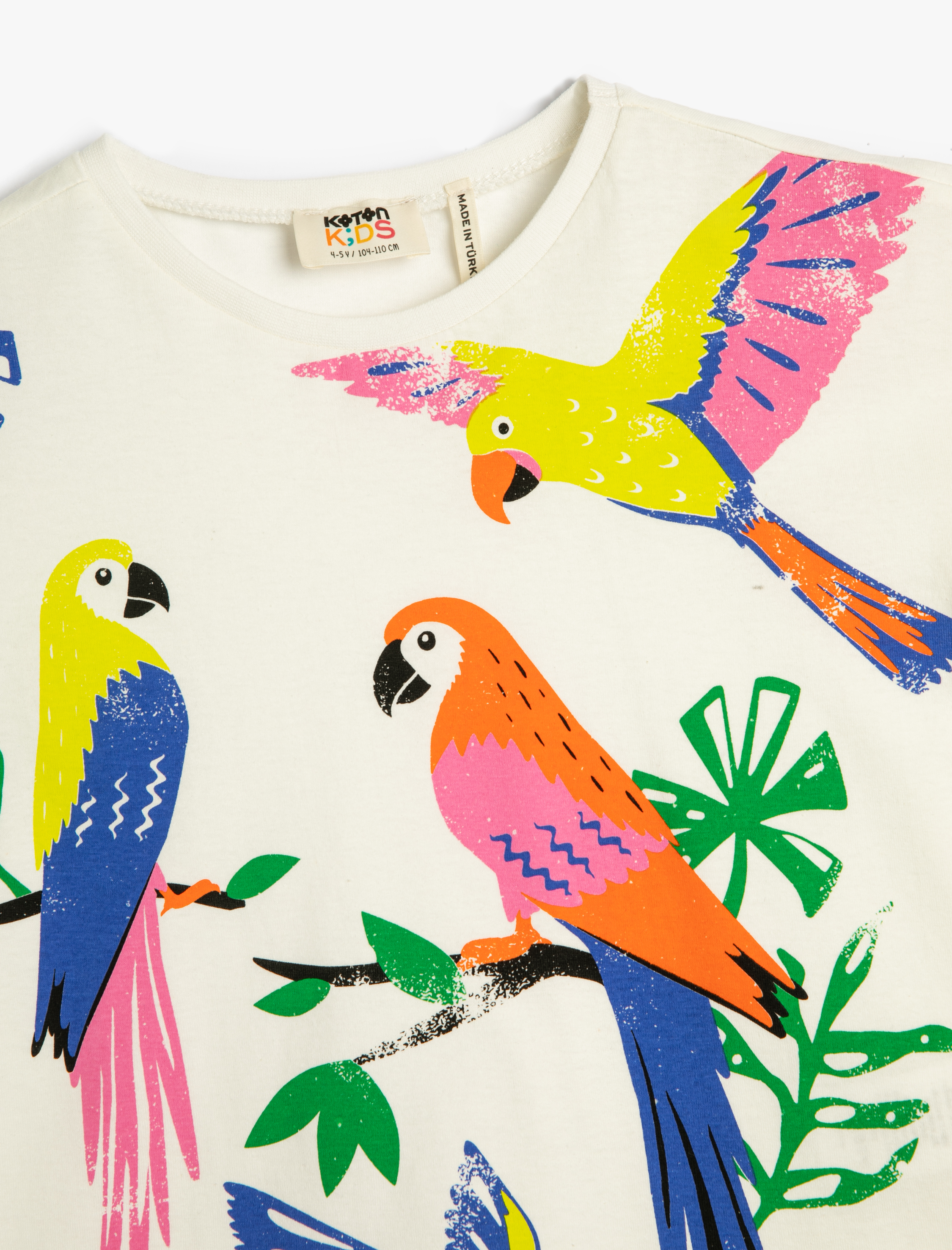  Kız Çocuk Tişört Papağan Baskılı Kısa Kollu Bisiklet Yaka Pamuklu