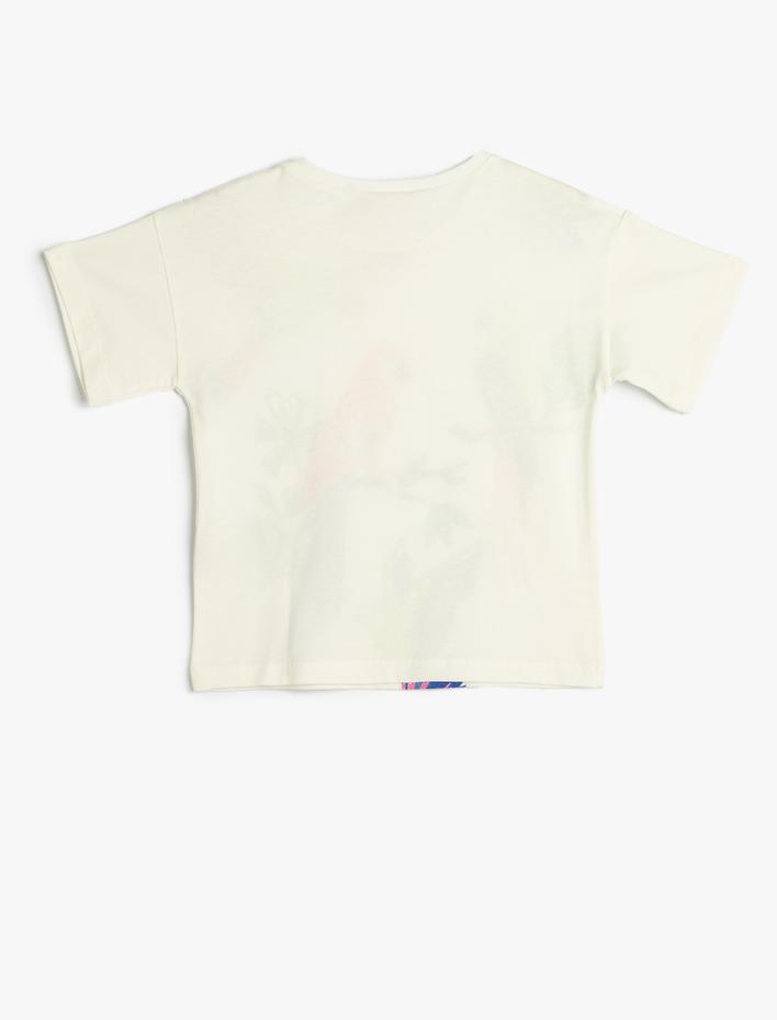 Kız Çocuk Tişört Papağan Baskılı Kısa Kollu Bisiklet Yaka Pamuklu