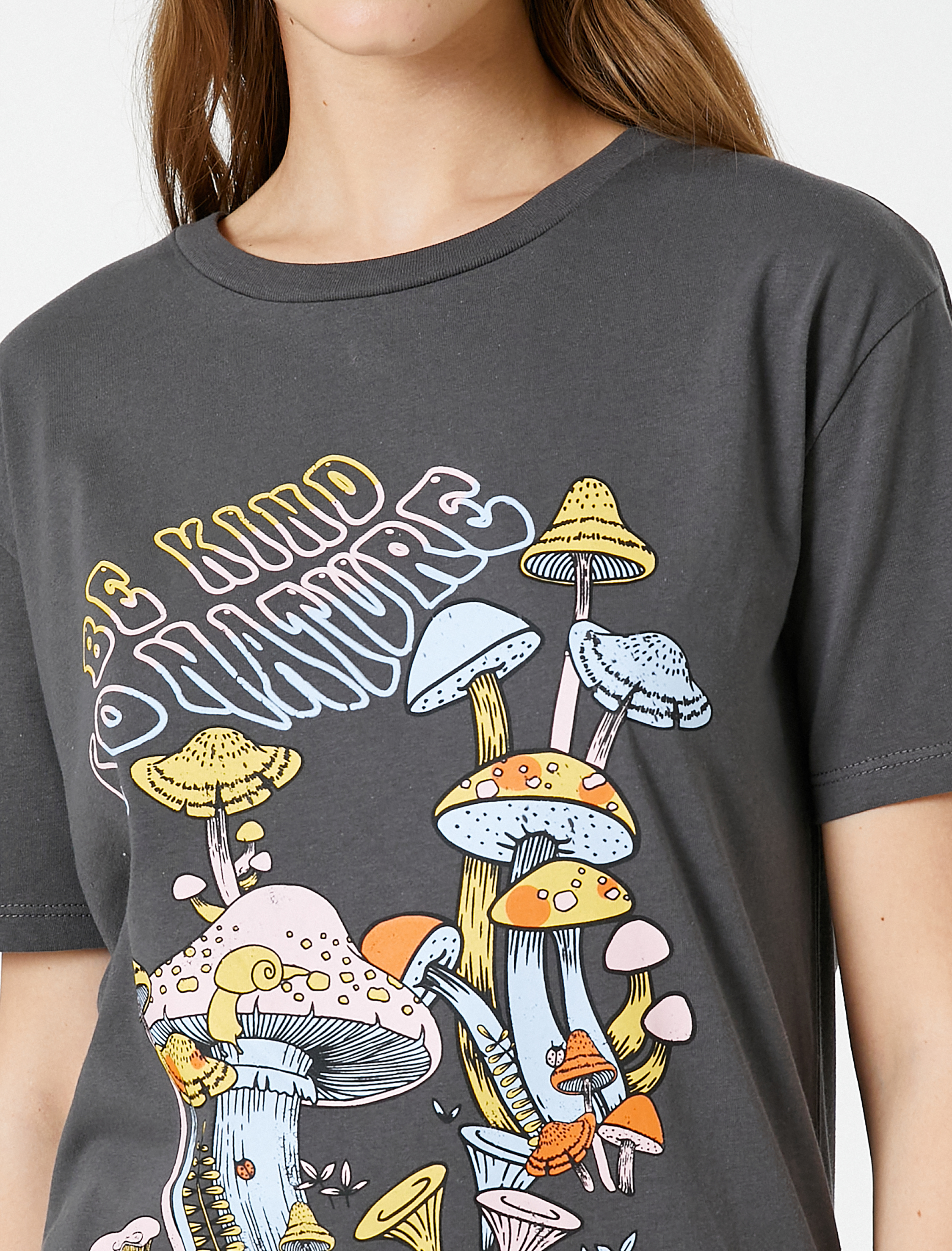   Baskılı Tişört Bisiklet Yaka Kısa Kollu Pamuklu