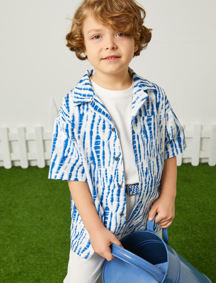 Erkek Çocuk Gömlek Kısa Kollu Cepli Pamuklu Soyut Desenli