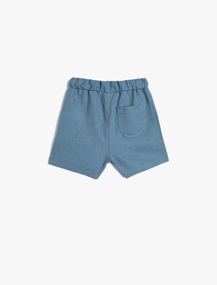 Erkek Bebek Keten Şort Beli Bağlamlı Cepli