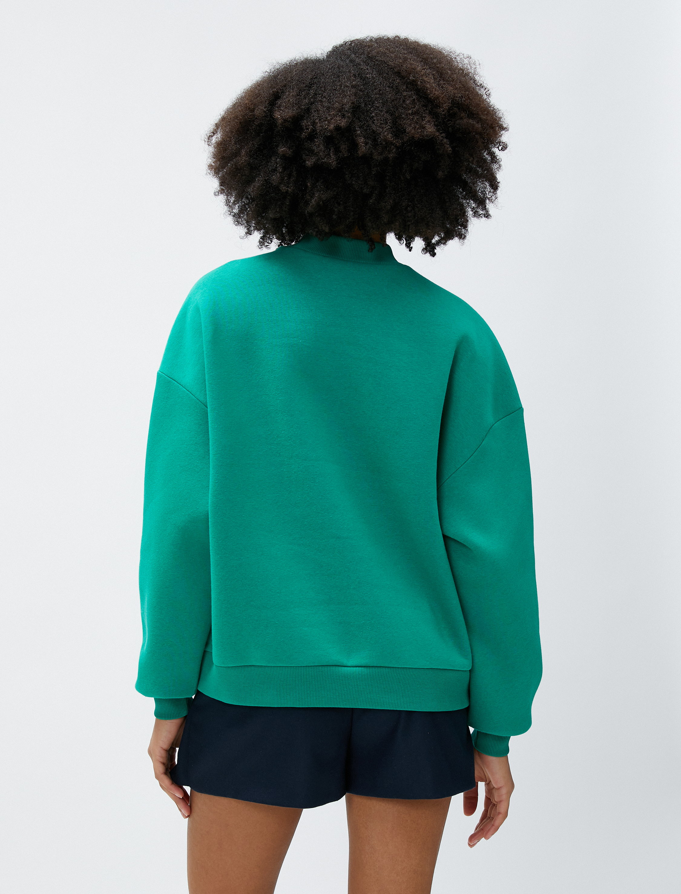   Şardonlu Kolej Sweatshirt Dik Yaka Baskılı Uzun Kollu Ribanalı