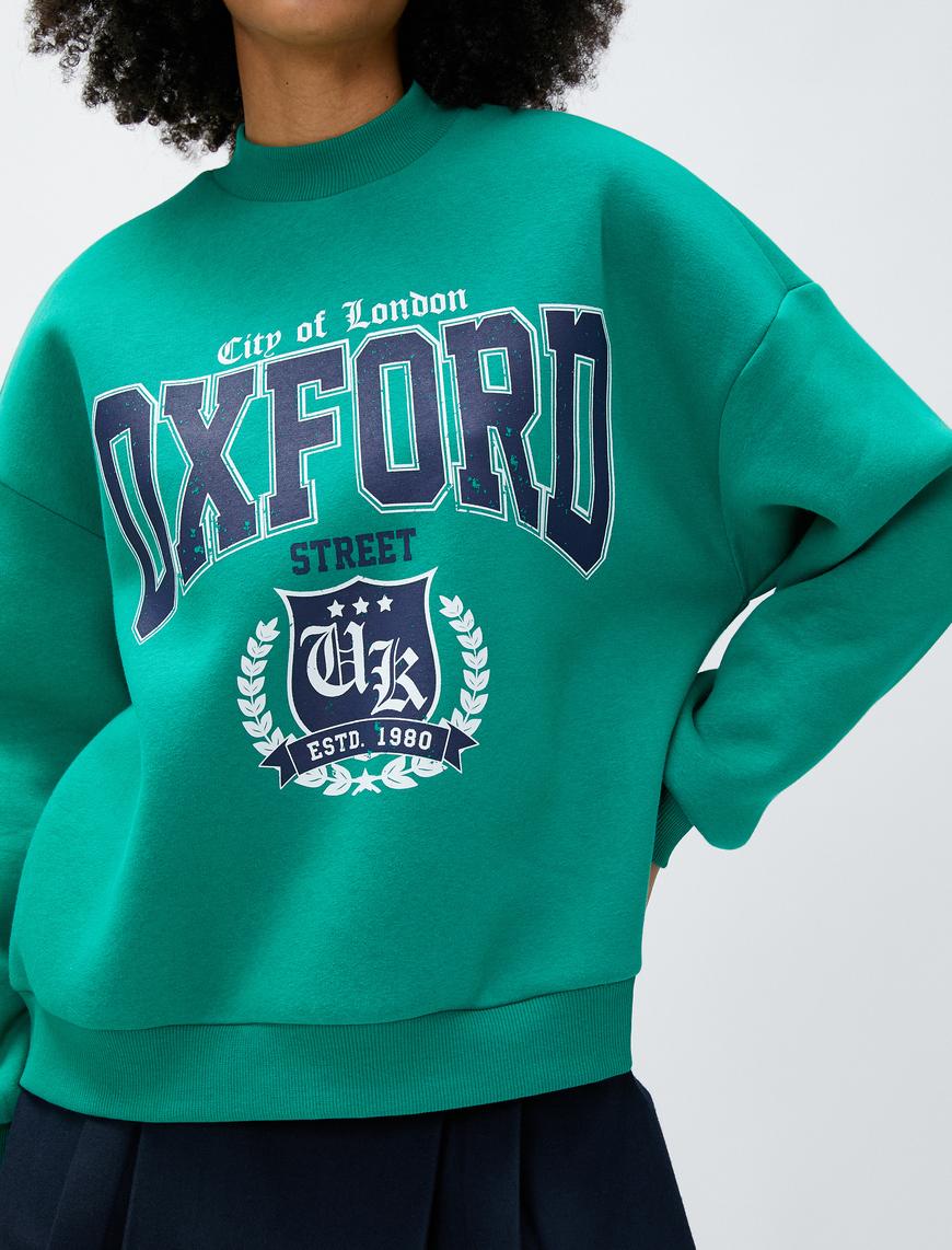   Kolej Sweatshirt Dik Yaka Baskılı Uzun Kollu Ribanalı