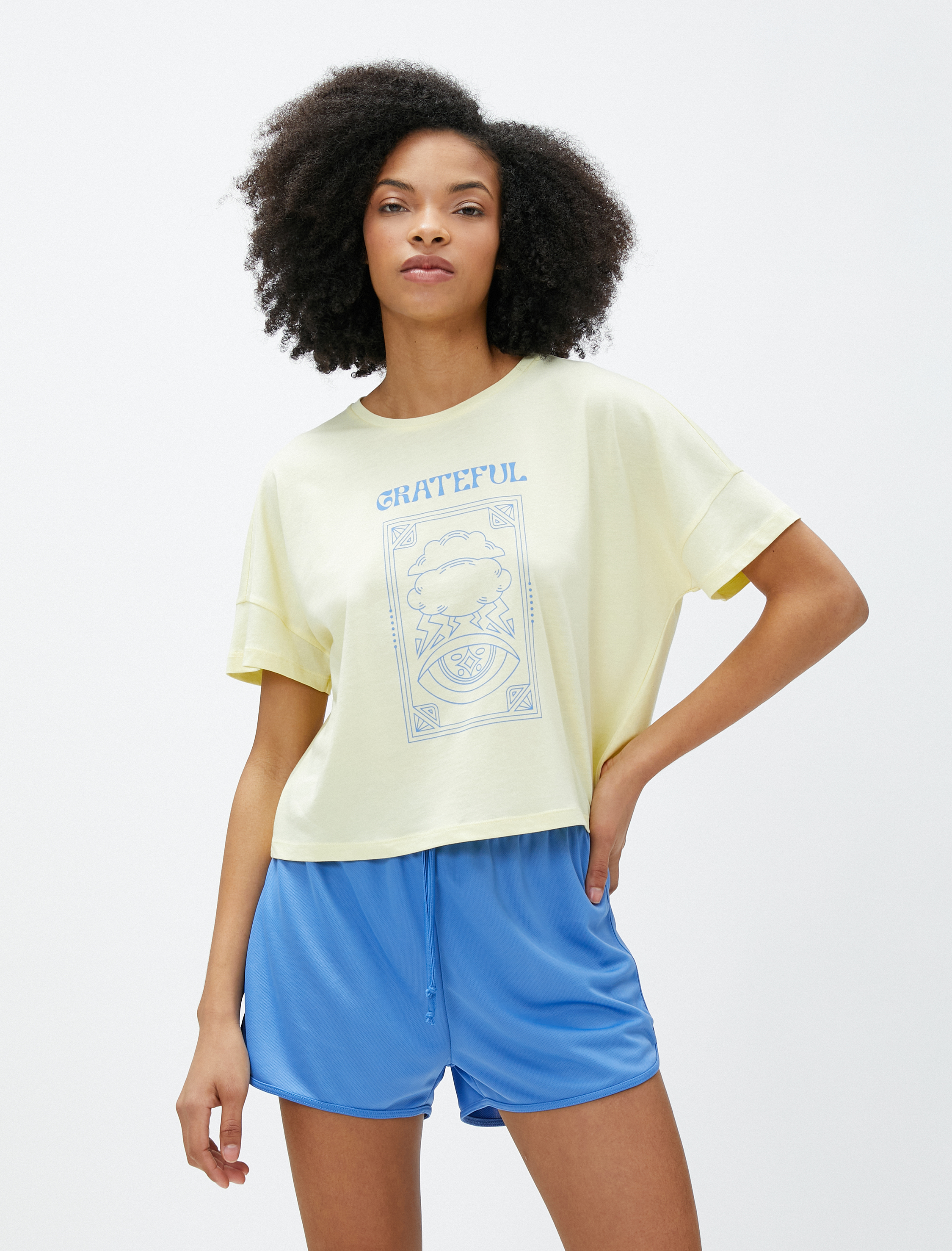 Crop Yoga Tişört Baskılı Modal Karışımlı